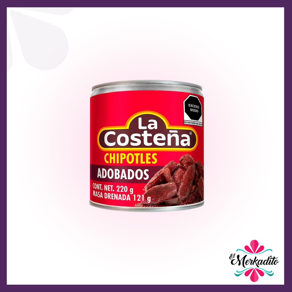 WHOLE CHIPOTLE PEPPERS IN ADOBO SAUCE "LA COSTEÑA" 220 G (DRAINED WEIGHT 121G)